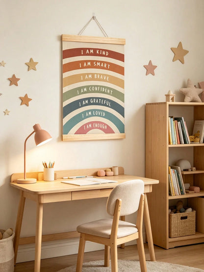 1pc Wooden Rainbow Scroll Wall Hanging, Inspirational Quote Wall Decor, Suitable For Children's Room And Nursery, Baby Supplies, Nursery Decor, Girls' Room Decor