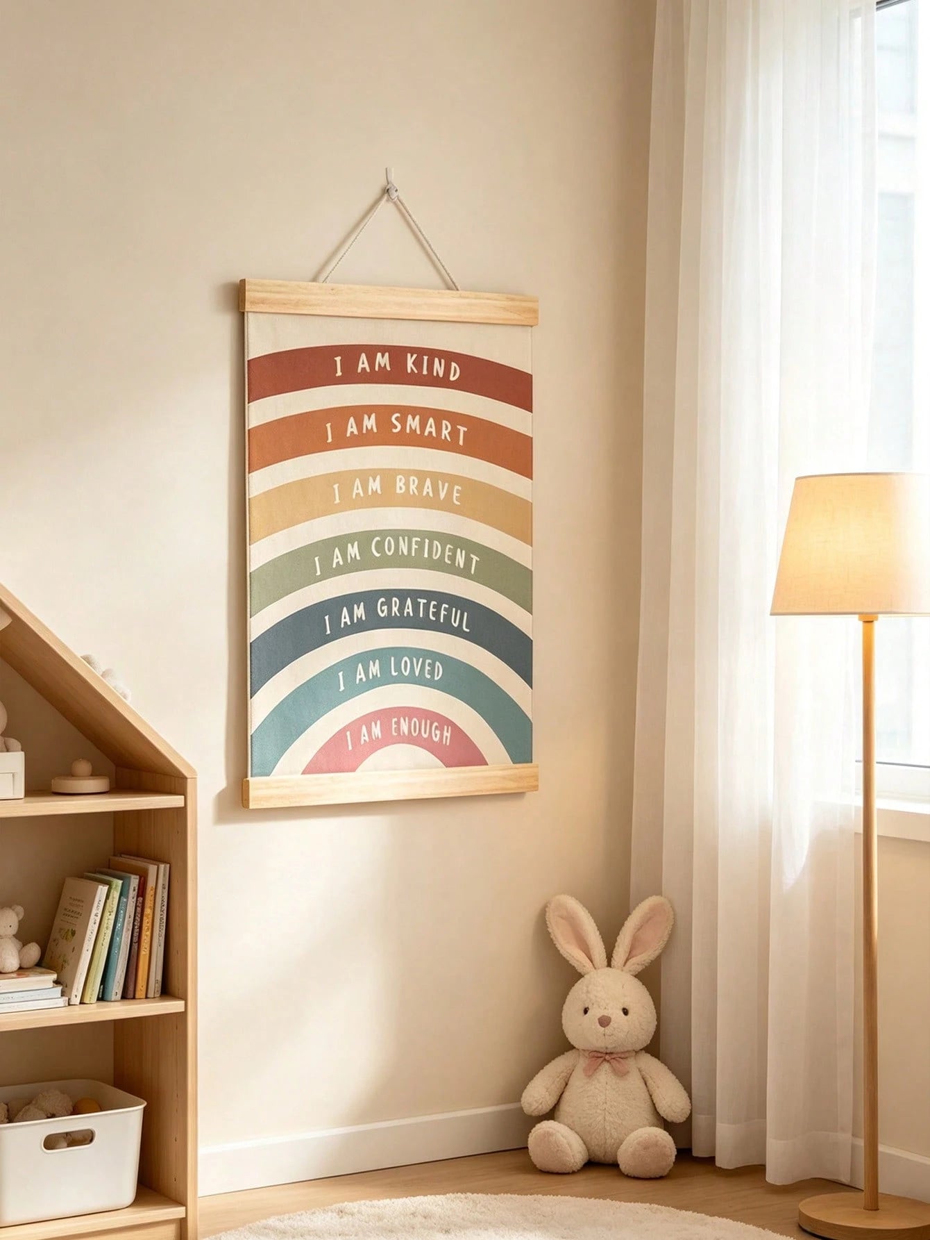 1pc Wooden Rainbow Scroll Wall Hanging, Inspirational Quote Wall Decor, Suitable For Children's Room And Nursery, Baby Supplies, Nursery Decor, Girls' Room Decor