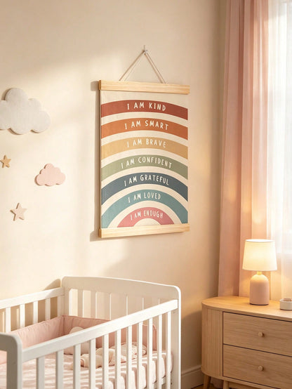 1pc Wooden Rainbow Scroll Wall Hanging, Inspirational Quote Wall Decor, Suitable For Children's Room And Nursery, Baby Supplies, Nursery Decor, Girls' Room Decor