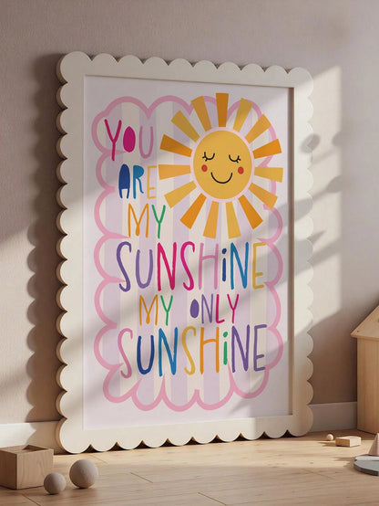 1pc You Are My Sunshine Positive Quote Art Canvas Print, Colorful Minimalist Children Poster, Cute Sun Decorative Painting For Baby Girl Room, Apartment, Dorm Wall Decor Gift For Women, Unframed