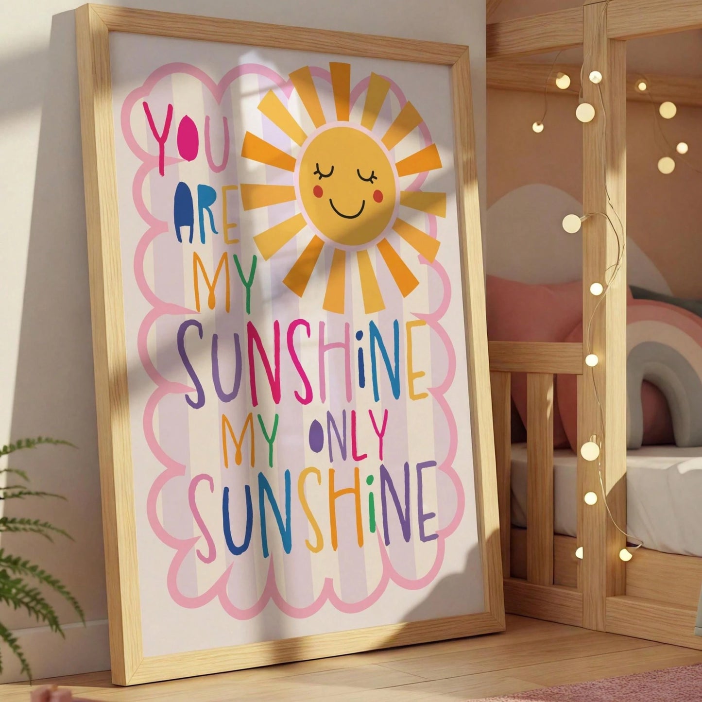 1pc You Are My Sunshine Positive Quote Art Canvas Print, Colorful Minimalist Children Poster, Cute Sun Decorative Painting For Baby Girl Room, Apartment, Dorm Wall Decor Gift For Women, Unframed