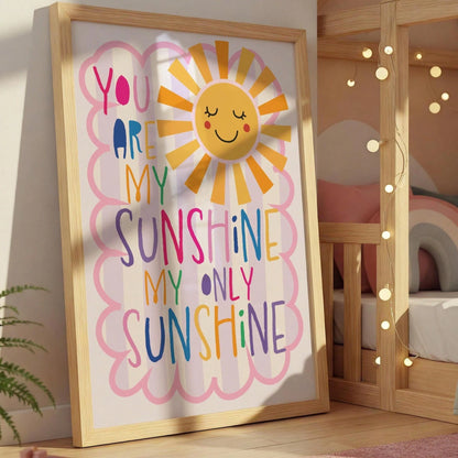 1pc You Are My Sunshine Positive Quote Art Canvas Print, Colorful Minimalist Children Poster, Cute Sun Decorative Painting For Baby Girl Room, Apartment, Dorm Wall Decor Gift For Women, Unframed