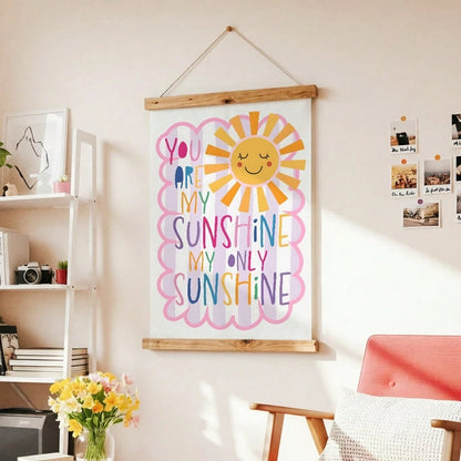 1pc You Are My Sunshine Positive Quote Art Canvas Print, Colorful Minimalist Children Poster, Cute Sun Decorative Painting For Baby Girl Room, Apartment, Dorm Wall Decor Gift For Women, Unframed