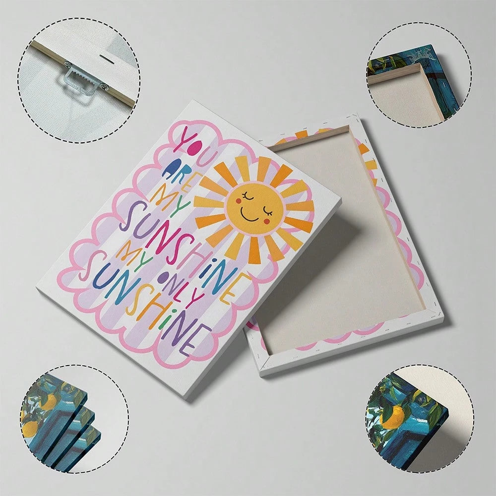 1pc You Are My Sunshine Positive Quote Art Canvas Print, Colorful Minimalist Children Poster, Cute Sun Decorative Painting For Baby Girl Room, Apartment, Dorm Wall Decor Gift For Women, Unframed