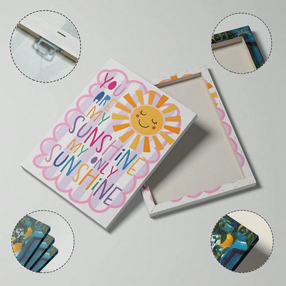 1pc You Are My Sunshine Positive Quote Art Canvas Print, Colorful Minimalist Children Poster, Cute Sun Decorative Painting For Baby Girl Room, Apartment, Dorm Wall Decor Gift For Women, Unframed