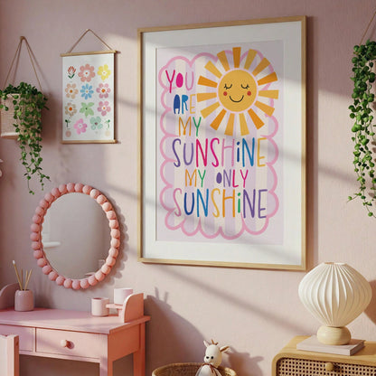 1pc You Are My Sunshine Positive Quote Art Canvas Print, Colorful Minimalist Children Poster, Cute Sun Decorative Painting For Baby Girl Room, Apartment, Dorm Wall Decor Gift For Women, Unframed