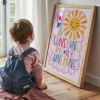 1pc You Are My Sunshine Positive Quote Art Canvas Print, Colorful Minimalist Children Poster, Cute Sun Decorative Painting For Baby Girl Room, Apartment, Dorm Wall Decor Gift For Women, Unframed