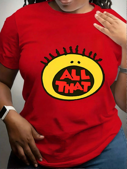 1Pcs Yellow Cartoon Letters 100% Cotton Short-Sleeved T-Shirt 220g