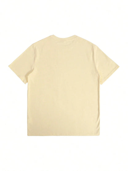 1Pcs Yellow Cartoon Letters 100% Cotton Short-Sleeved T-Shirt 220g