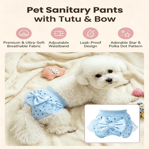 1pcsWashable Dog Period Panties For Small Dogs Female, Cute Cartoon Physiological Panties With Lace Trim & Bow, Leak-Proof Reusable Sanitary Pants For Heat Cycle, Incontinence, Puppy Training