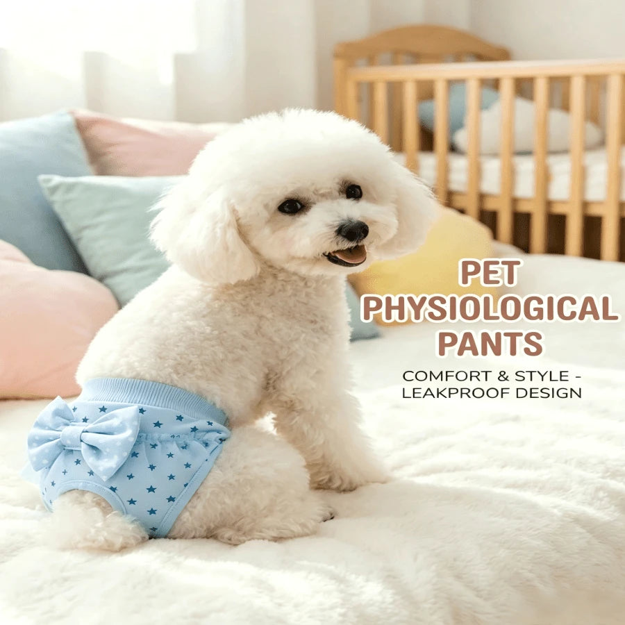 1pcsWashable Dog Period Panties For Small Dogs Female, Cute Cartoon Physiological Panties With Lace Trim & Bow, Leak-Proof Reusable Sanitary Pants For Heat Cycle, Incontinence, Puppy Training