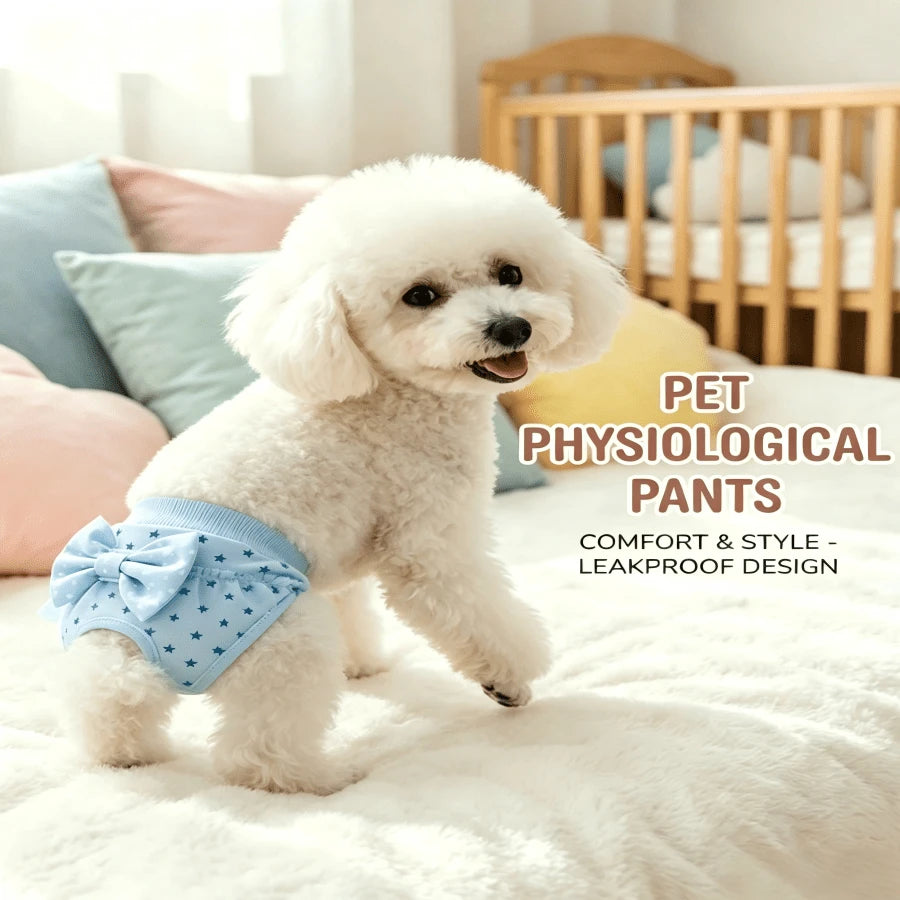 1pcsWashable Dog Period Panties For Small Dogs Female, Cute Cartoon Physiological Panties With Lace Trim & Bow, Leak-Proof Reusable Sanitary Pants For Heat Cycle, Incontinence, Puppy Training