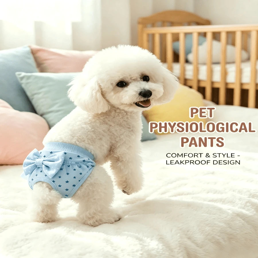 1pcsWashable Dog Period Panties For Small Dogs Female, Cute Cartoon Physiological Panties With Lace Trim & Bow, Leak-Proof Reusable Sanitary Pants For Heat Cycle, Incontinence, Puppy Training
