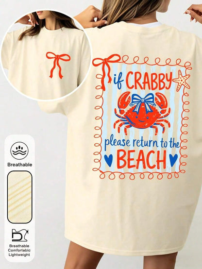 1pcsWomen's If Crabby Please Return To The Beach Salty Graphic T-Shirt 100% Cotton Double-Sided Print Oversized Casual Summer Tops| Summer Clothes