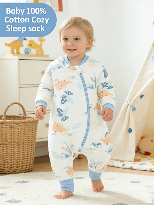 2.5 Tog Children Dinosaur Printed Sleep Sack Unisex Baby Boy&Girl 100% Cotton Cozy Comfort Sleeping Bag Autumn Winter Long Sleeve Split-Leg Sleepwear