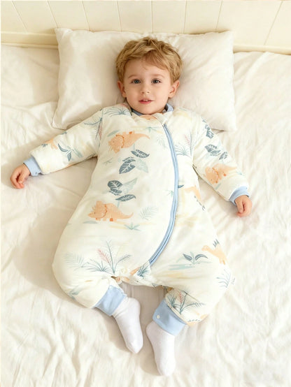 2.5 Tog Children Dinosaur Printed Sleep Sack Unisex Baby Boy&Girl 100% Cotton Cozy Comfort Sleeping Bag Autumn Winter Long Sleeve Split-Leg Sleepwear