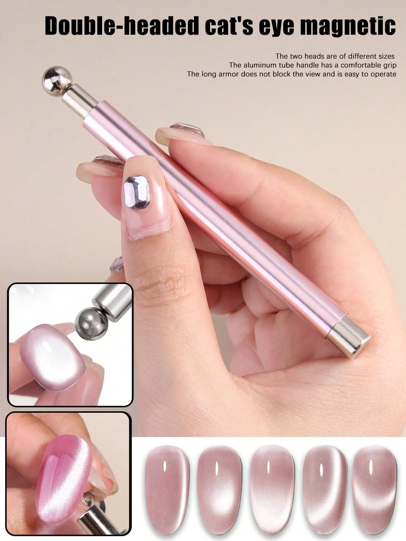 2-In-1 Cat Eye Nail Art Magnet Tool Set, Multi-Functional Strong Magnetic Cat Eye Gel Nail Polish Steel Ball Suction Cup Nail Art Design Accessories, Wooden Tools For Home DIY & Salon
