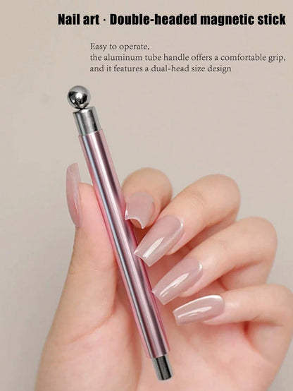 2-In-1 Cat Eye Nail Art Magnet Tool Set, Multi-Functional Strong Magnetic Cat Eye Gel Nail Polish Steel Ball Suction Cup Nail Art Design Accessories, Wooden Tools For Home DIY & Salon
