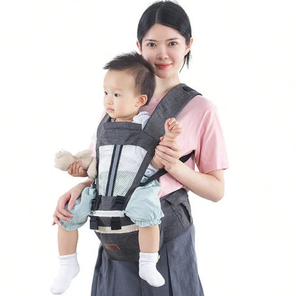 2-In-1 Ergonomic Baby Carrier With Hip Seat, Breathable Mesh Infant Carrier With Storage Pockets, Light Grey, Adjustable Toddler Carrier For Newbornt