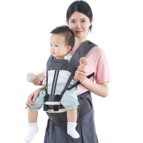 2-In-1 Ergonomic Baby Carrier With Hip Seat, Breathable Mesh Infant Carrier With Storage Pockets, Light Grey, Adjustable Toddler Carrier For Newbornt