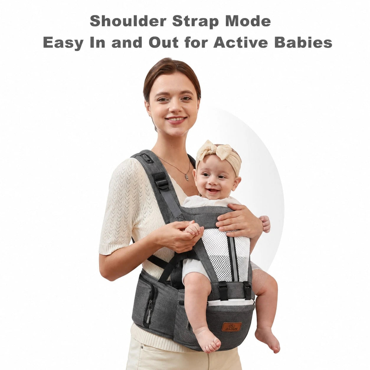 2-In-1 Ergonomic Baby Carrier With Hip Seat, Breathable Mesh Infant Carrier With Storage Pockets, Light Grey, Adjustable Toddler Carrier For Newbornt