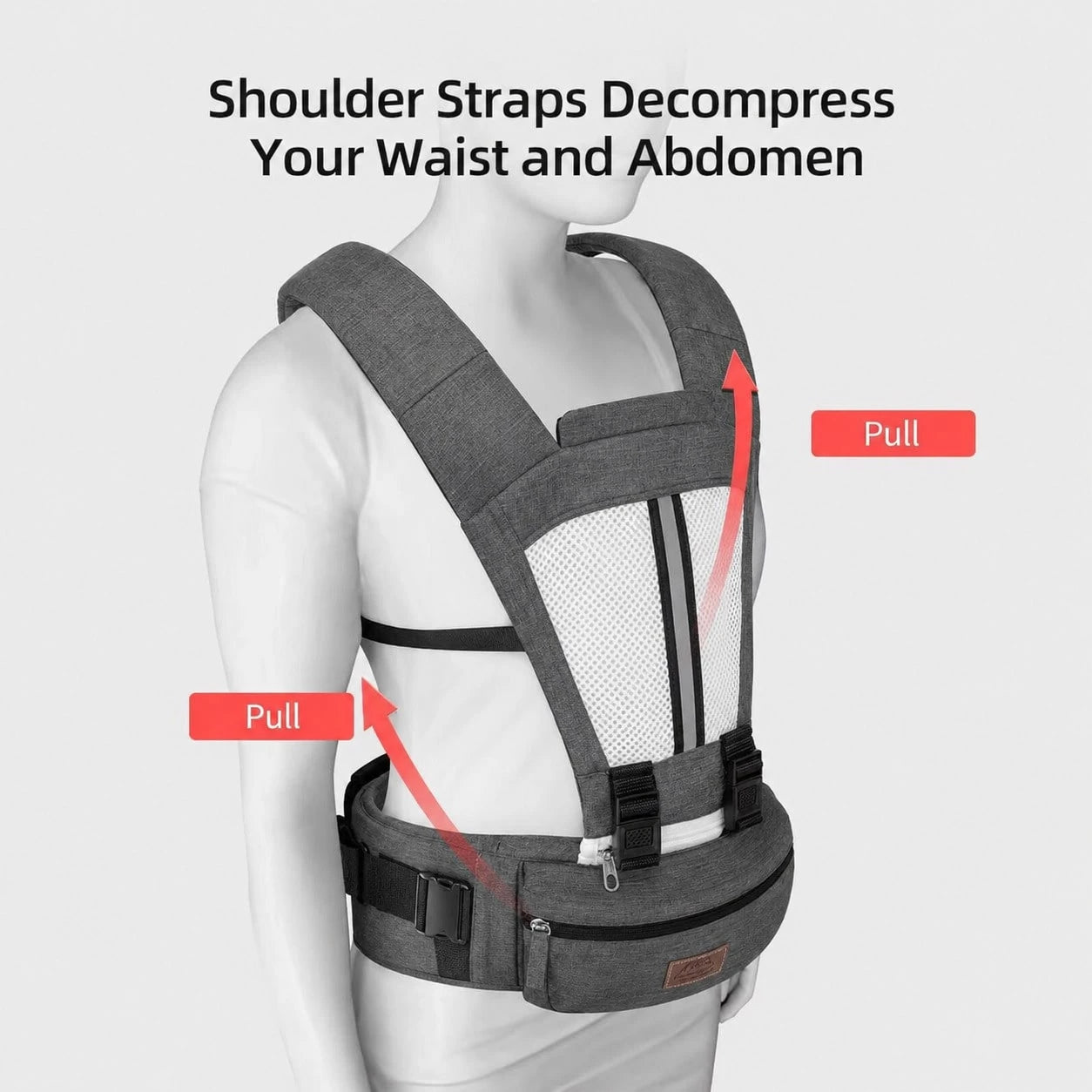 2-In-1 Ergonomic Baby Carrier With Hip Seat, Breathable Mesh Infant Carrier With Storage Pockets, Light Grey, Adjustable Toddler Carrier For Newbornt