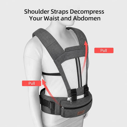 2-In-1 Ergonomic Baby Carrier With Hip Seat, Breathable Mesh Infant Carrier With Storage Pockets, Light Grey, Adjustable Toddler Carrier For Newbornt