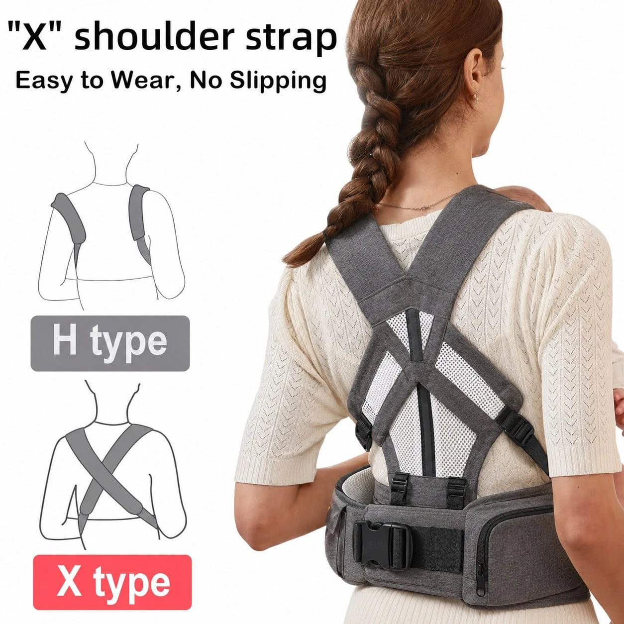 2-In-1 Ergonomic Baby Carrier With Hip Seat, Breathable Mesh Infant Carrier With Storage Pockets, Light Grey, Adjustable Toddler Carrier For Newbornt