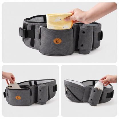 2-In-1 Ergonomic Baby Carrier With Hip Seat, Breathable Mesh Infant Carrier With Storage Pockets, Light Grey, Adjustable Toddler Carrier For Newbornt