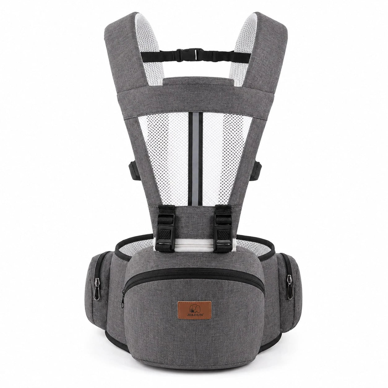 2-In-1 Ergonomic Baby Carrier With Hip Seat, Breathable Mesh Infant Carrier With Storage Pockets, Light Grey, Adjustable Toddler Carrier For Newbornt