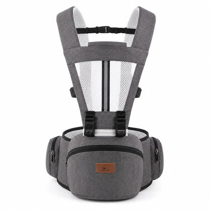 2-In-1 Ergonomic Baby Carrier With Hip Seat, Breathable Mesh Infant Carrier With Storage Pockets, Light Grey, Adjustable Toddler Carrier For Newbornt