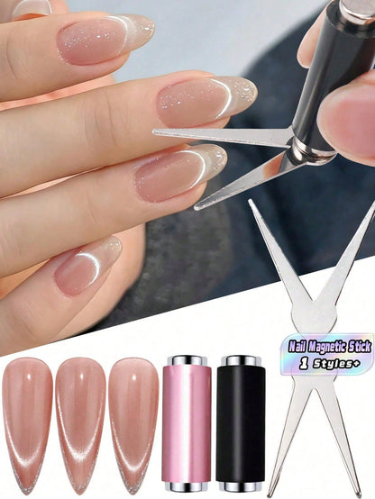 2-In-1 French V-Shaped Cat Eye Magnetic Stick, Strong Magnetic Nail Art Tool, Suitable For Nail Polish Gel, DIY Manicure Accessory
