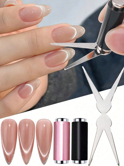 2-In-1 French V-Shaped Cat Eye Magnetic Stick, Strong Magnetic Nail Art Tool, Suitable For Nail Polish Gel, DIY Manicure Accessory