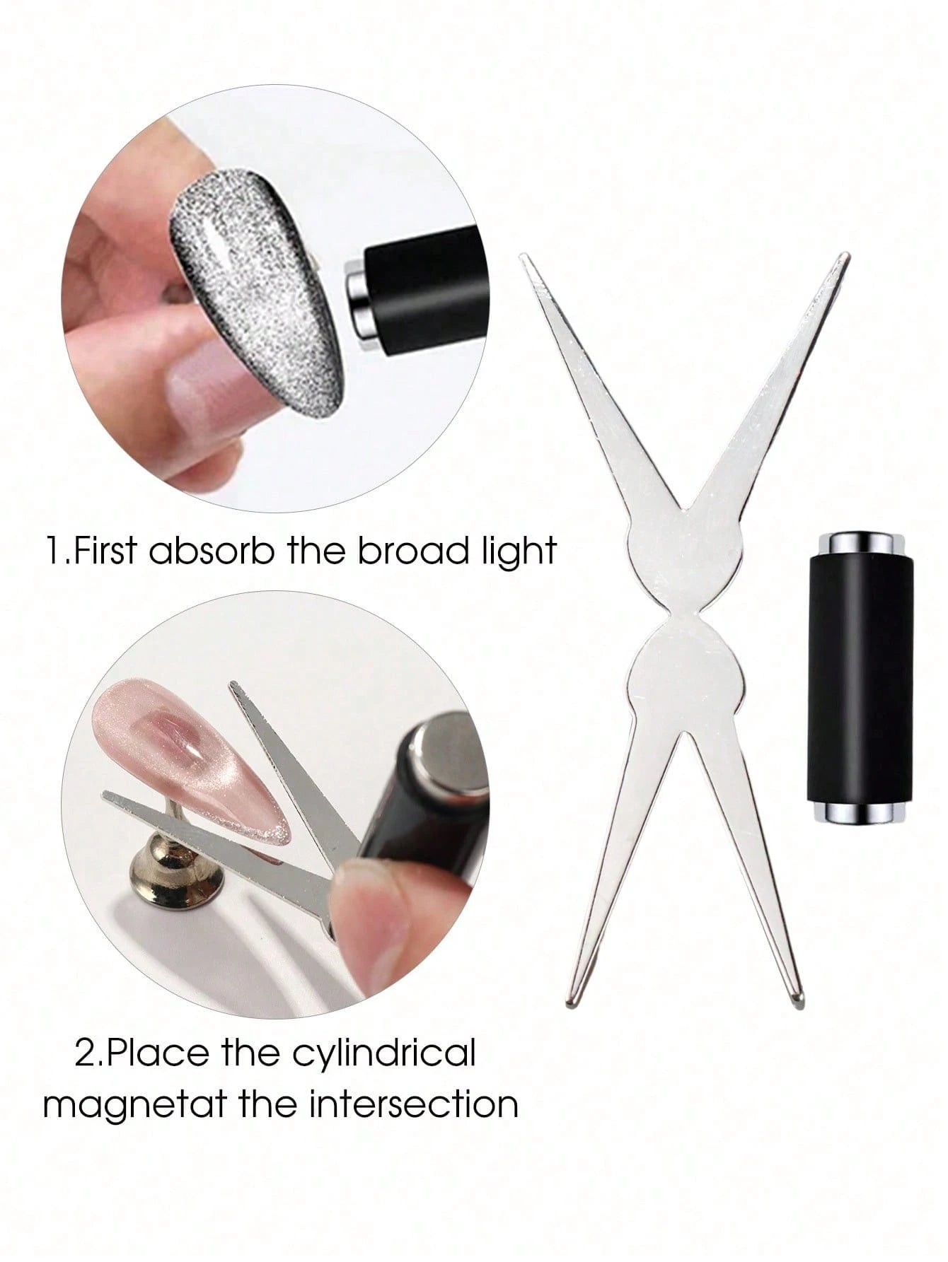 2-In-1 French V-Shaped Cat Eye Magnetic Stick, Strong Magnetic Nail Art Tool, Suitable For Nail Polish Gel, DIY Manicure Accessory