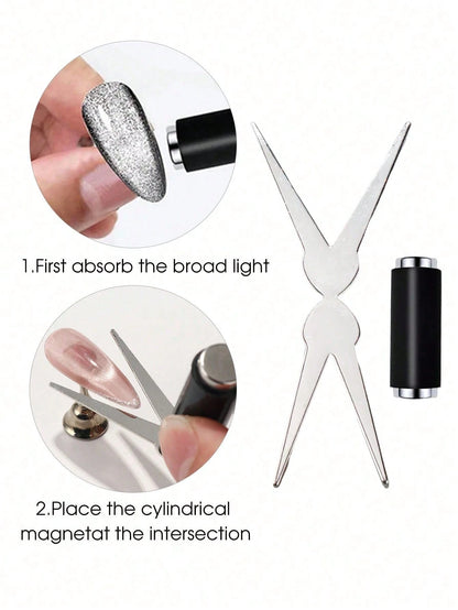 2-In-1 French V-Shaped Cat Eye Magnetic Stick, Strong Magnetic Nail Art Tool, Suitable For Nail Polish Gel, DIY Manicure Accessory
