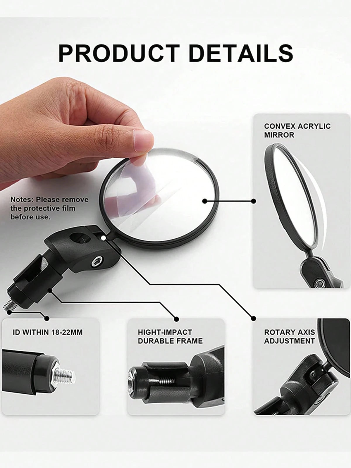 2 Pack Bicycle Rearview Mirror Bike Bar End Mirror Adjustable Bending Handlebar Bike Mirror Rotatable HD Bike Wide Angle Mirrors For Mountain Road Bicycle Moped Cycling