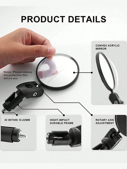 2 Pack Bicycle Rearview Mirror Bike Bar End Mirror Adjustable Bending Handlebar Bike Mirror Rotatable HD Bike Wide Angle Mirrors For Mountain Road Bicycle Moped Cycling