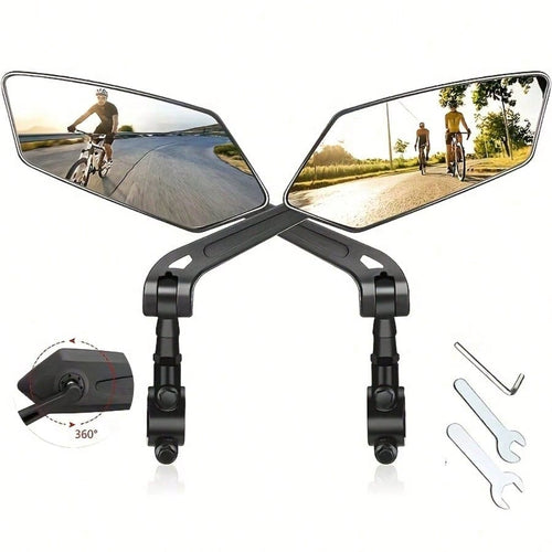 2-Pack Wide-Angle Convex Lens Rearview Mirrors For Bicycles & Electric Scooters- HD Clarity, 360° Adjustable Bicycle Rear View Mirror Set Wide Angle Rotatable Side Mirrors For Mountain Road Bikes, Bi