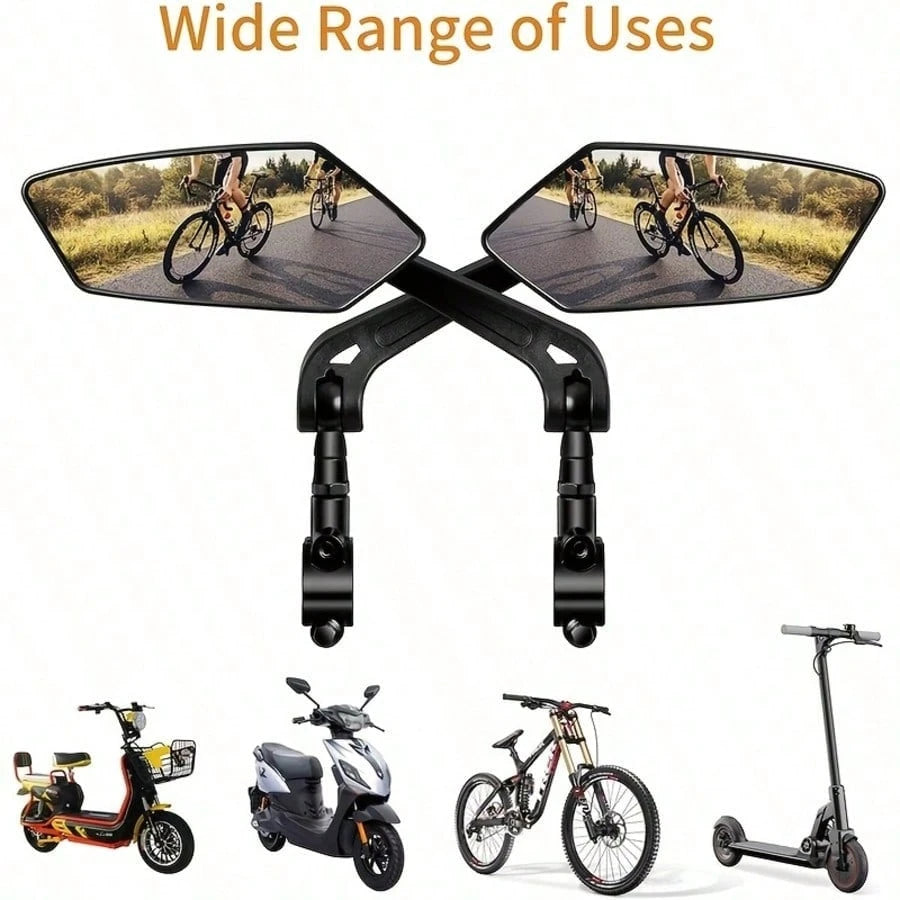 2-Pack Wide-Angle Convex Lens Rearview Mirrors For Bicycles & Electric Scooters- HD Clarity, 360° Adjustable Bicycle Rear View Mirror Set Wide Angle Rotatable Side Mirrors For Mountain Road Bikes, Bi