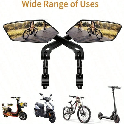 2-Pack Wide-Angle Convex Lens Rearview Mirrors For Bicycles & Electric Scooters- HD Clarity, 360° Adjustable Bicycle Rear View Mirror Set Wide Angle Rotatable Side Mirrors For Mountain Road Bikes, Bi