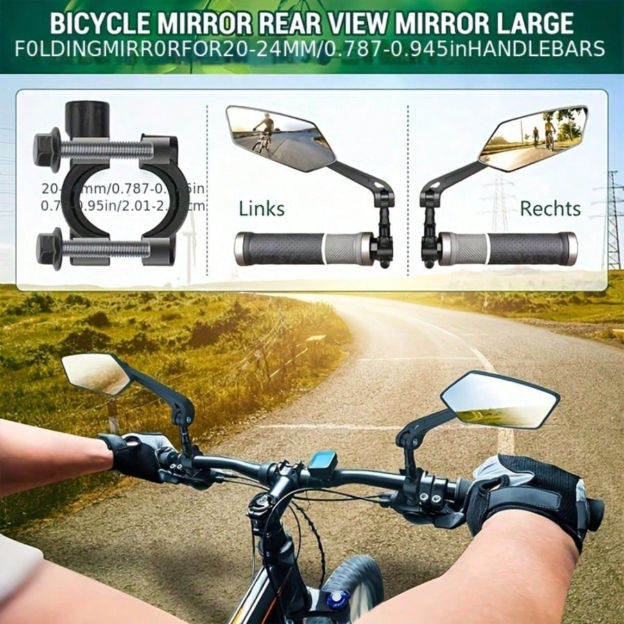 2-Pack Wide-Angle Convex Lens Rearview Mirrors For Bicycles & Electric Scooters- HD Clarity, 360° Adjustable Bicycle Rear View Mirror Set Wide Angle Rotatable Side Mirrors For Mountain Road Bikes, Bi