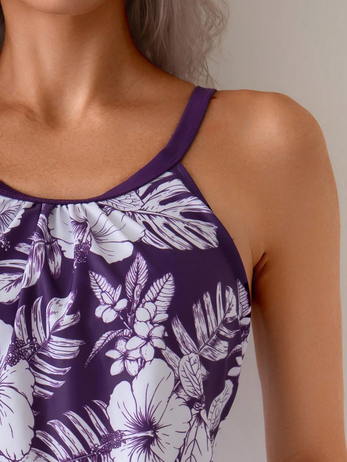 2 Pcs Floral Print Tankini Top And Board Shorts Swimwear Athletic Set, For Summer Beach Vacation