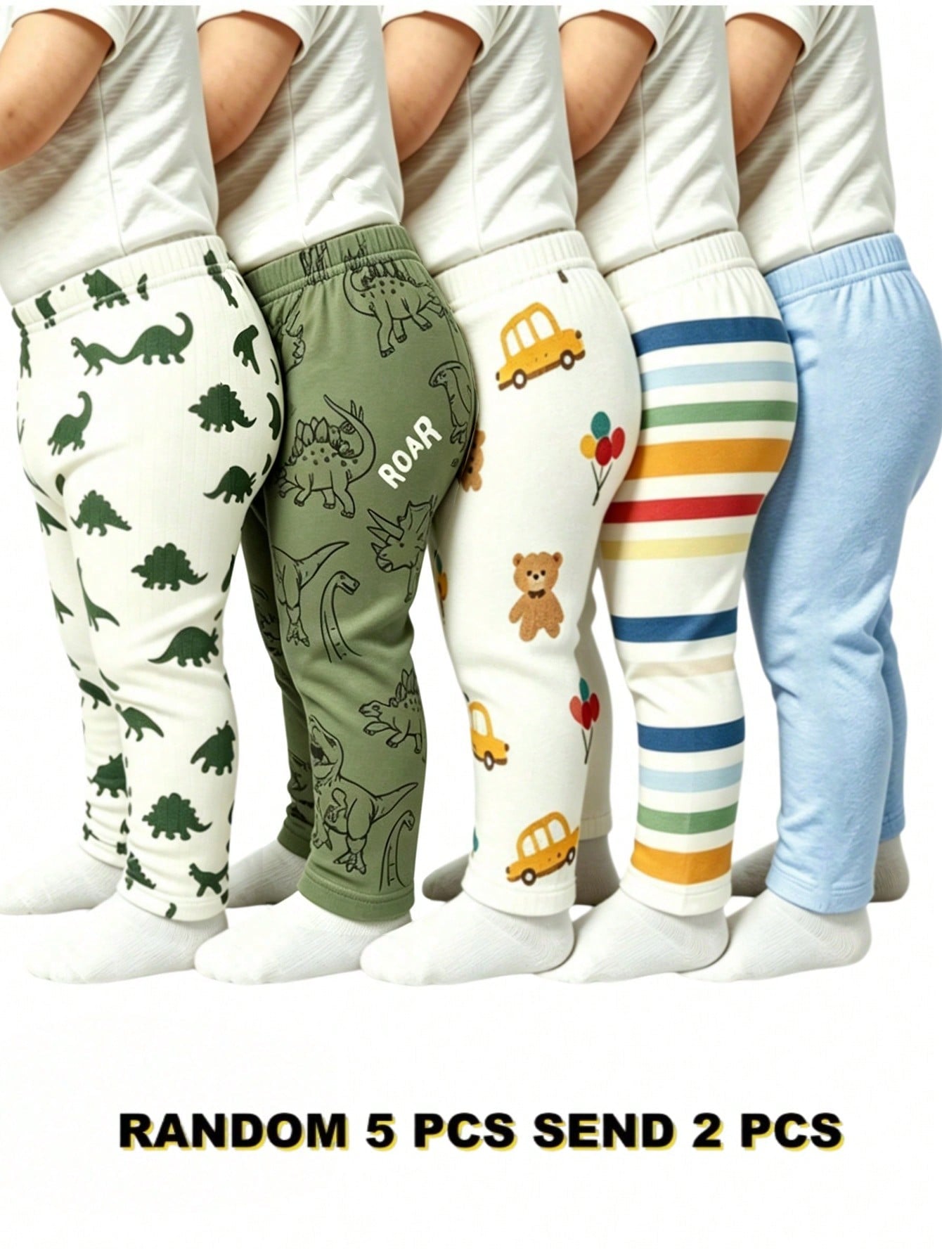 2 Random Pieces, Baby Boy Dinosaur Bear Print Striped Slim Fit Long Pants Casual Elastic Waist Back To School Baby Pink Autumn Bottoms Outfits