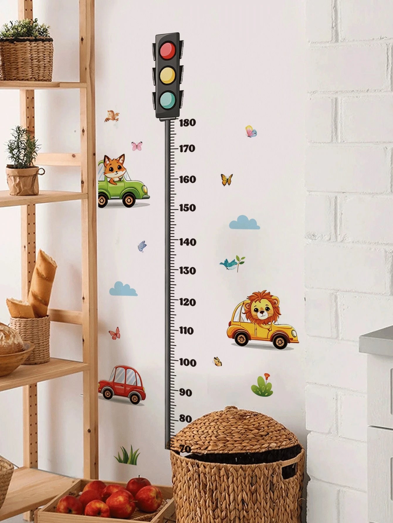 2 Styles Car Height Chart Wall Decals, Road Animal Vehicle Growth Measuring Wall Stickers, Home Decor For Nursery, Baby, Kids & Teen Boys Bedroom