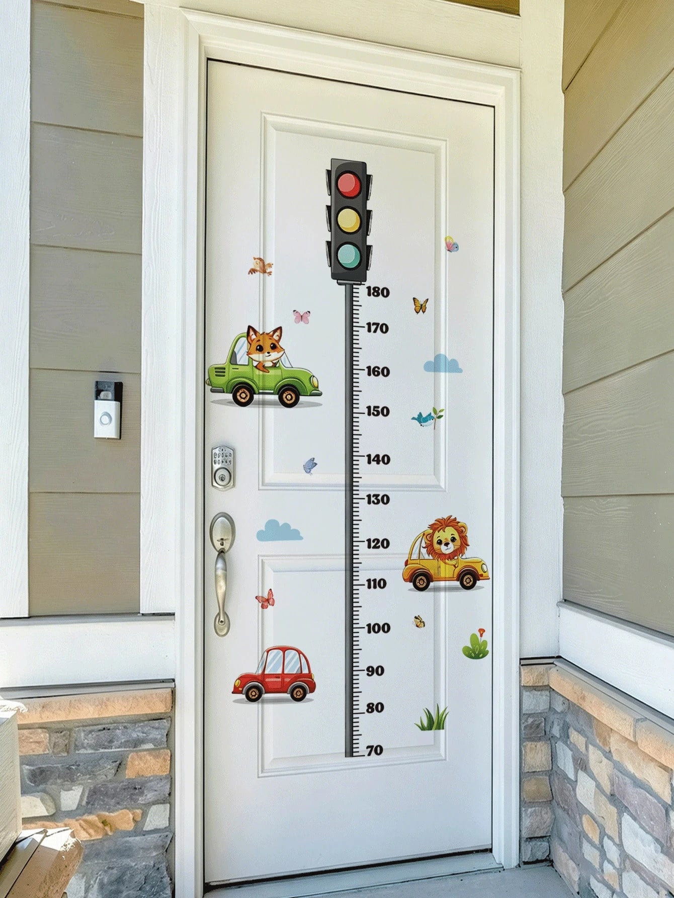 2 Styles Car Height Chart Wall Decals, Road Animal Vehicle Growth Measuring Wall Stickers, Home Decor For Nursery, Baby, Kids & Teen Boys Bedroom