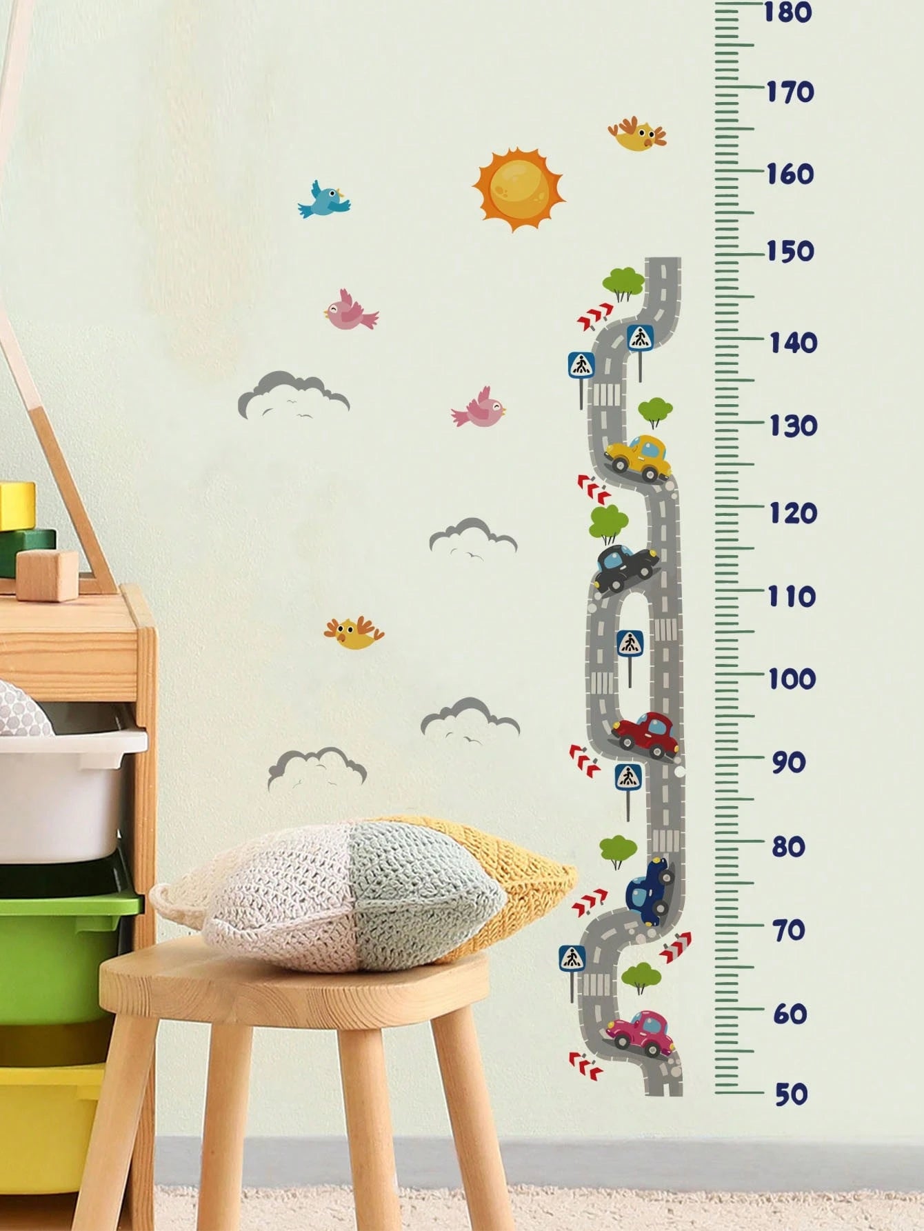 2 Styles Car Height Chart Wall Decals, Road Animal Vehicle Growth Measuring Wall Stickers, Home Decor For Nursery, Baby, Kids & Teen Boys Bedroom