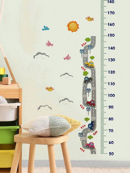 2 Styles Car Height Chart Wall Decals, Road Animal Vehicle Growth Measuring Wall Stickers, Home Decor For Nursery, Baby, Kids & Teen Boys Bedroom