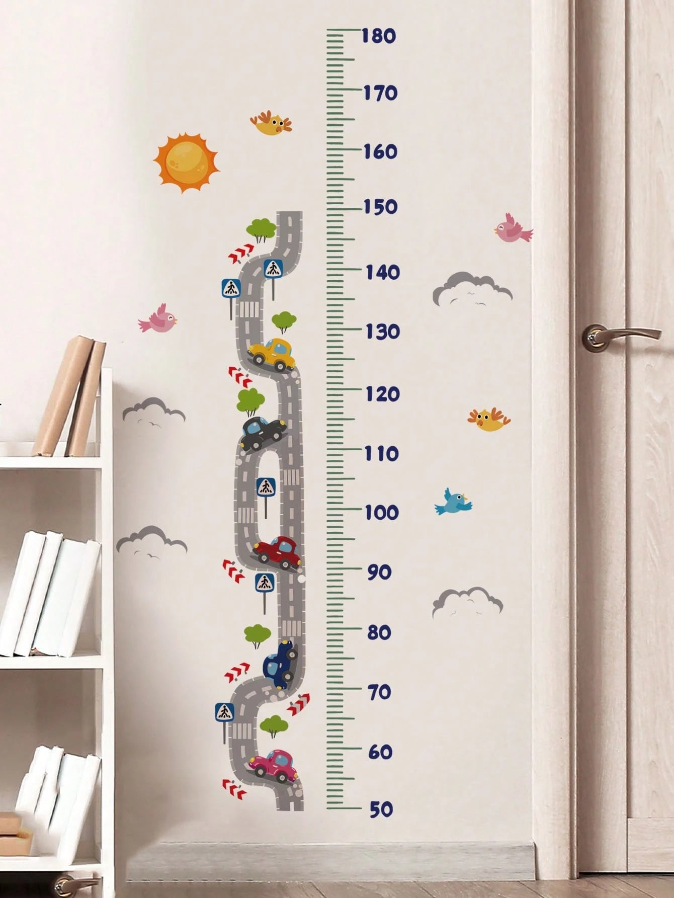 2 Styles Car Height Chart Wall Decals, Road Animal Vehicle Growth Measuring Wall Stickers, Home Decor For Nursery, Baby, Kids & Teen Boys Bedroom