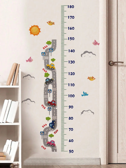 2 Styles Car Height Chart Wall Decals, Road Animal Vehicle Growth Measuring Wall Stickers, Home Decor For Nursery, Baby, Kids & Teen Boys Bedroom