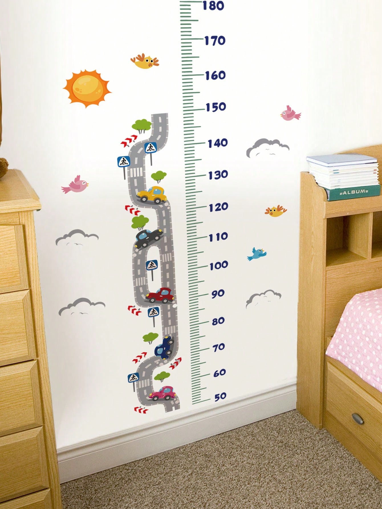 2 Styles Car Height Chart Wall Decals, Road Animal Vehicle Growth Measuring Wall Stickers, Home Decor For Nursery, Baby, Kids & Teen Boys Bedroom